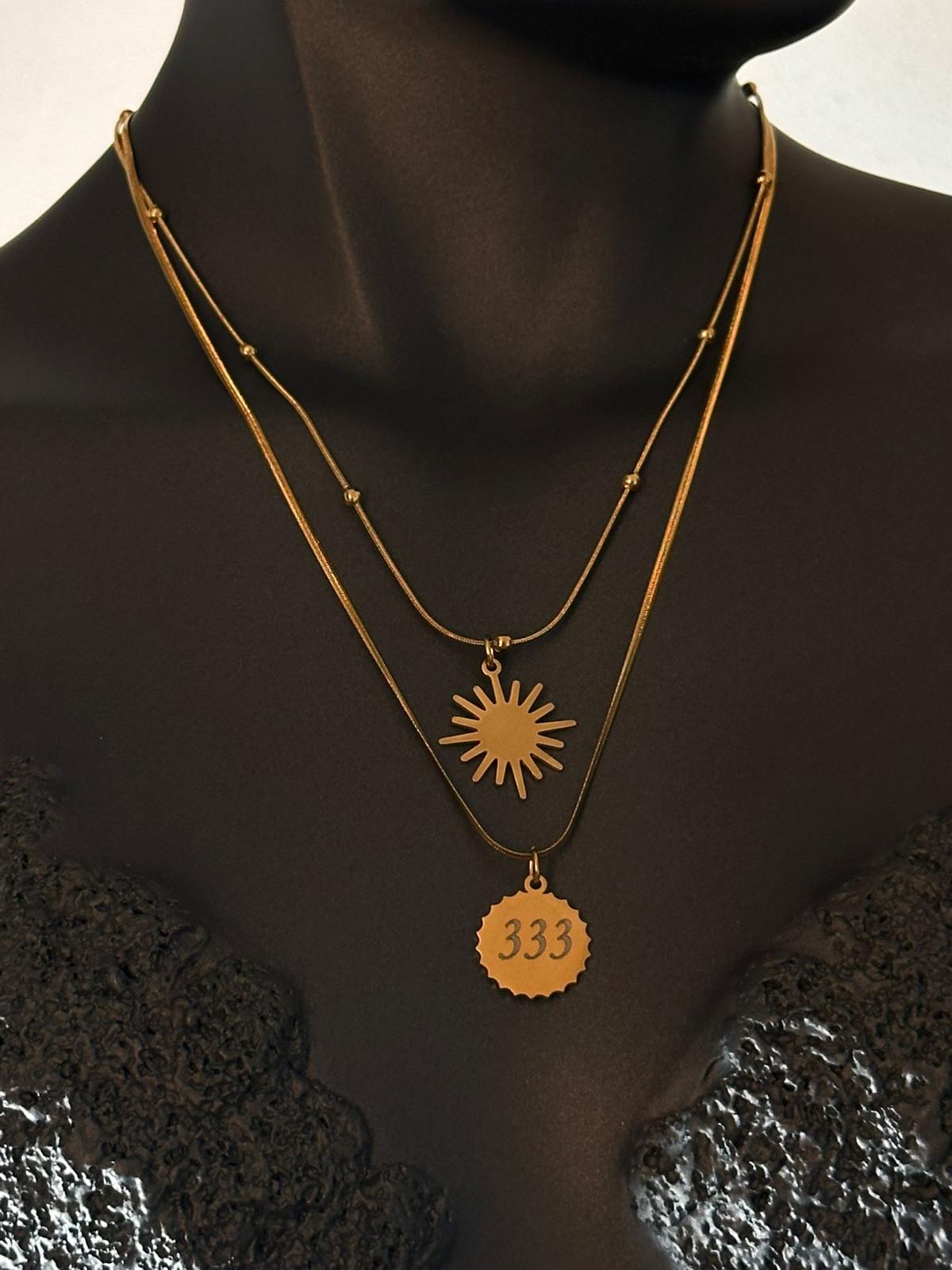 Çelik Gold Dorika Yazılı İkili Güneş Kolye