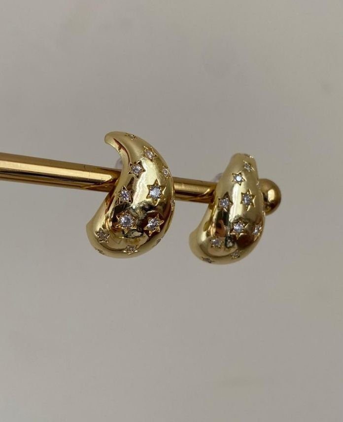 Çelik Gold Yıldız Taşlı Damla Küpe