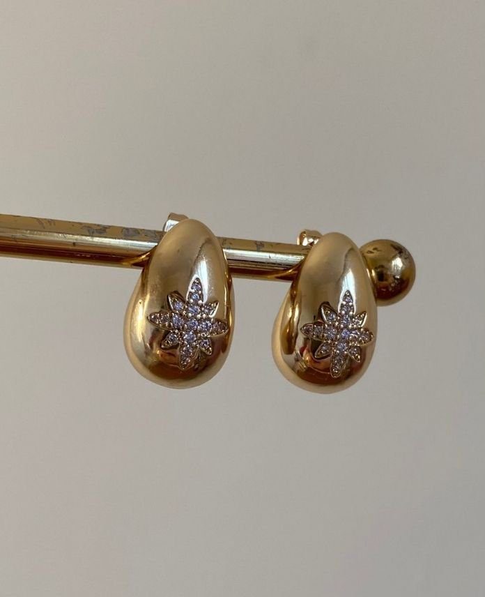 Çelik Gold Lotus Taşlı Damla Küpe