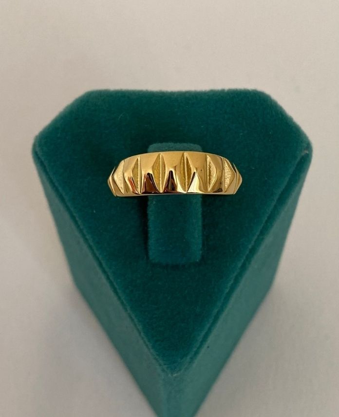 Çelik Gold Numaralı Baklava Desen Yüzük