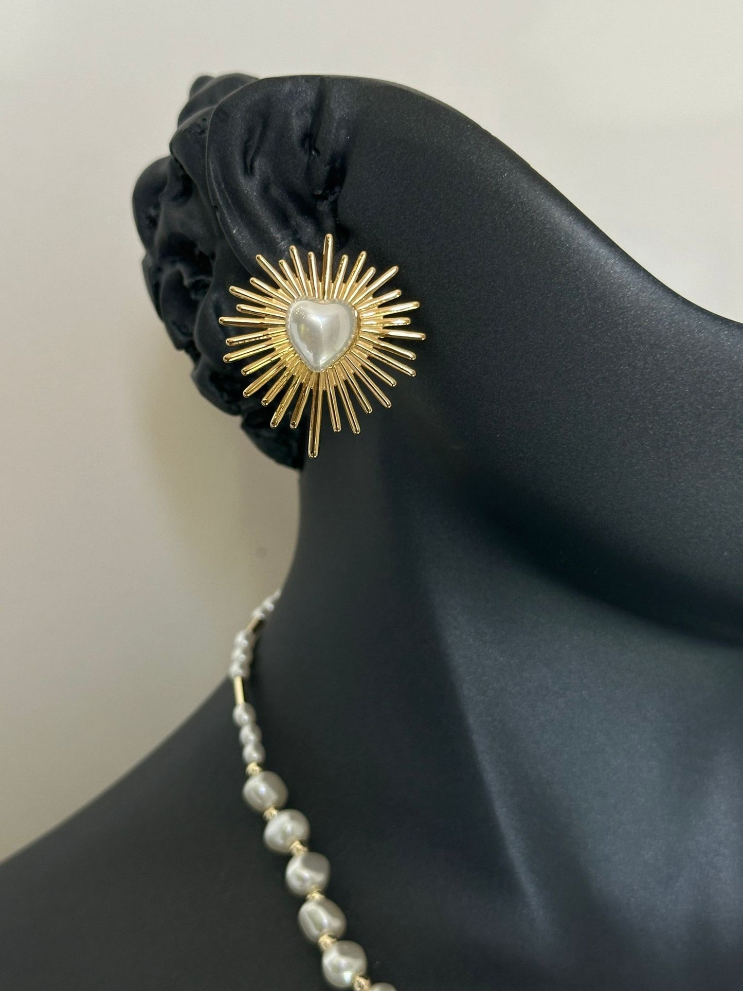 Çelik Gold Kalp Sedef Etrafı Saçak Küpe