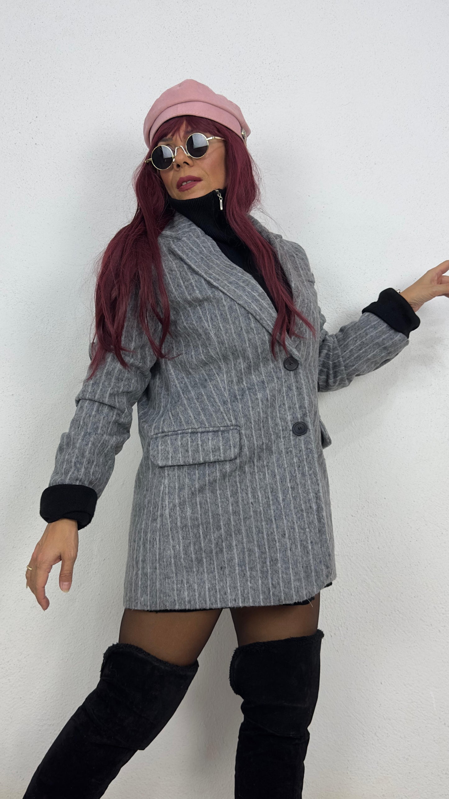 Gri Kırçıllı Kaşe Ceket