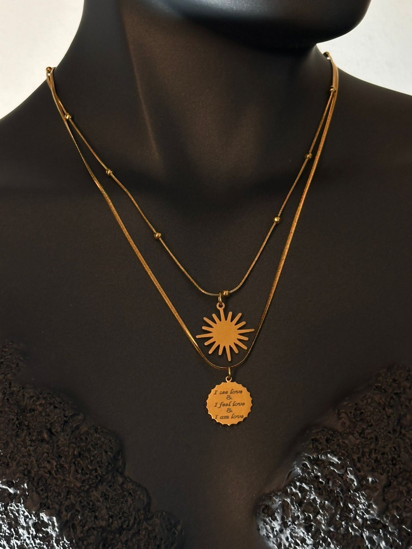 Çelik Gold Dorika Yazılı İkili Güneş Kolye