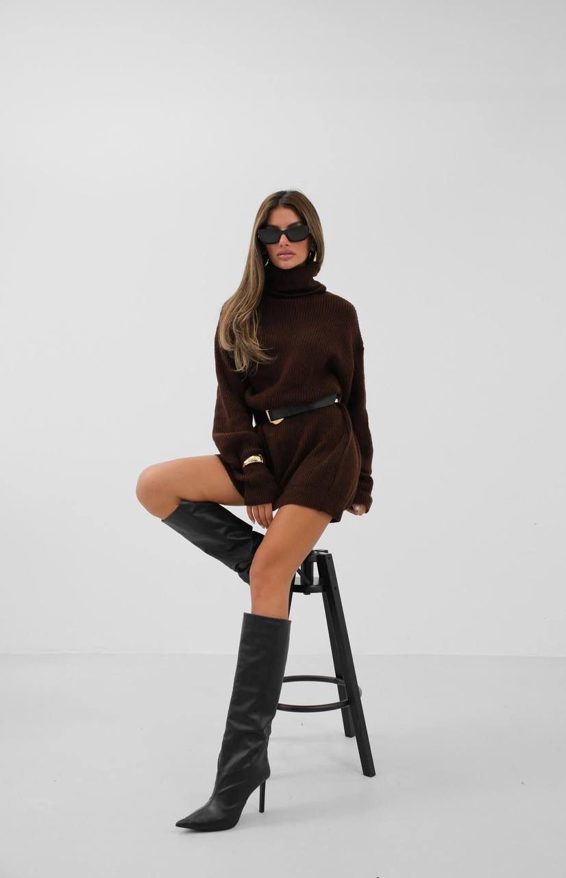 Kali Acı Kahve Oversize Tunik Triko
