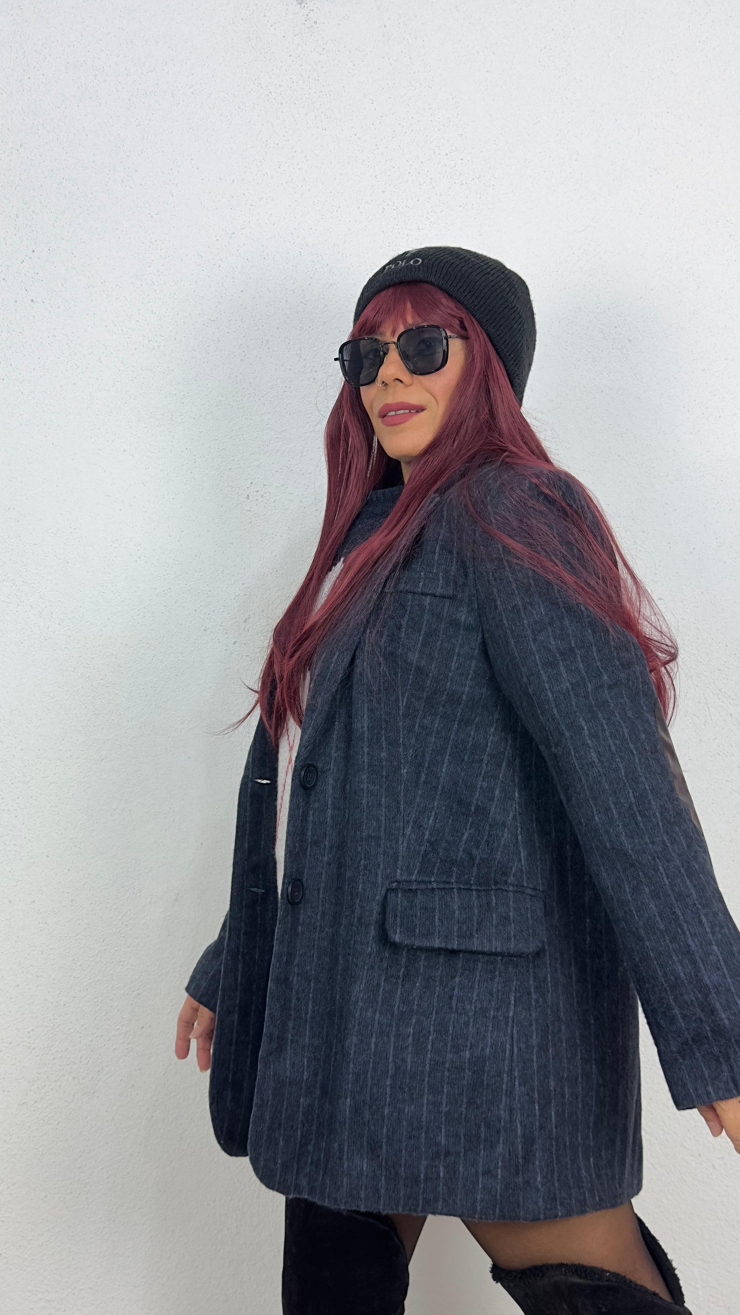 Lacivert Kırçıllı Kaşe Ceket