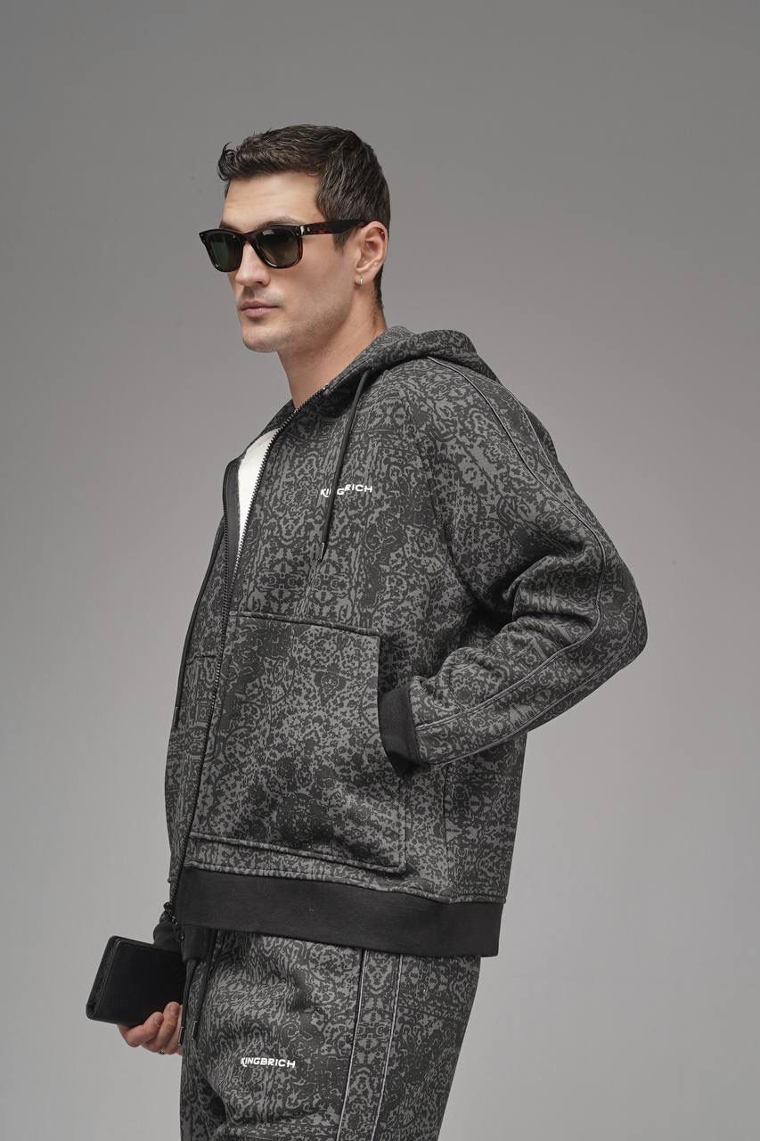 NuNu By King Oversize Etnik Desen Gri Eşofman Takımı