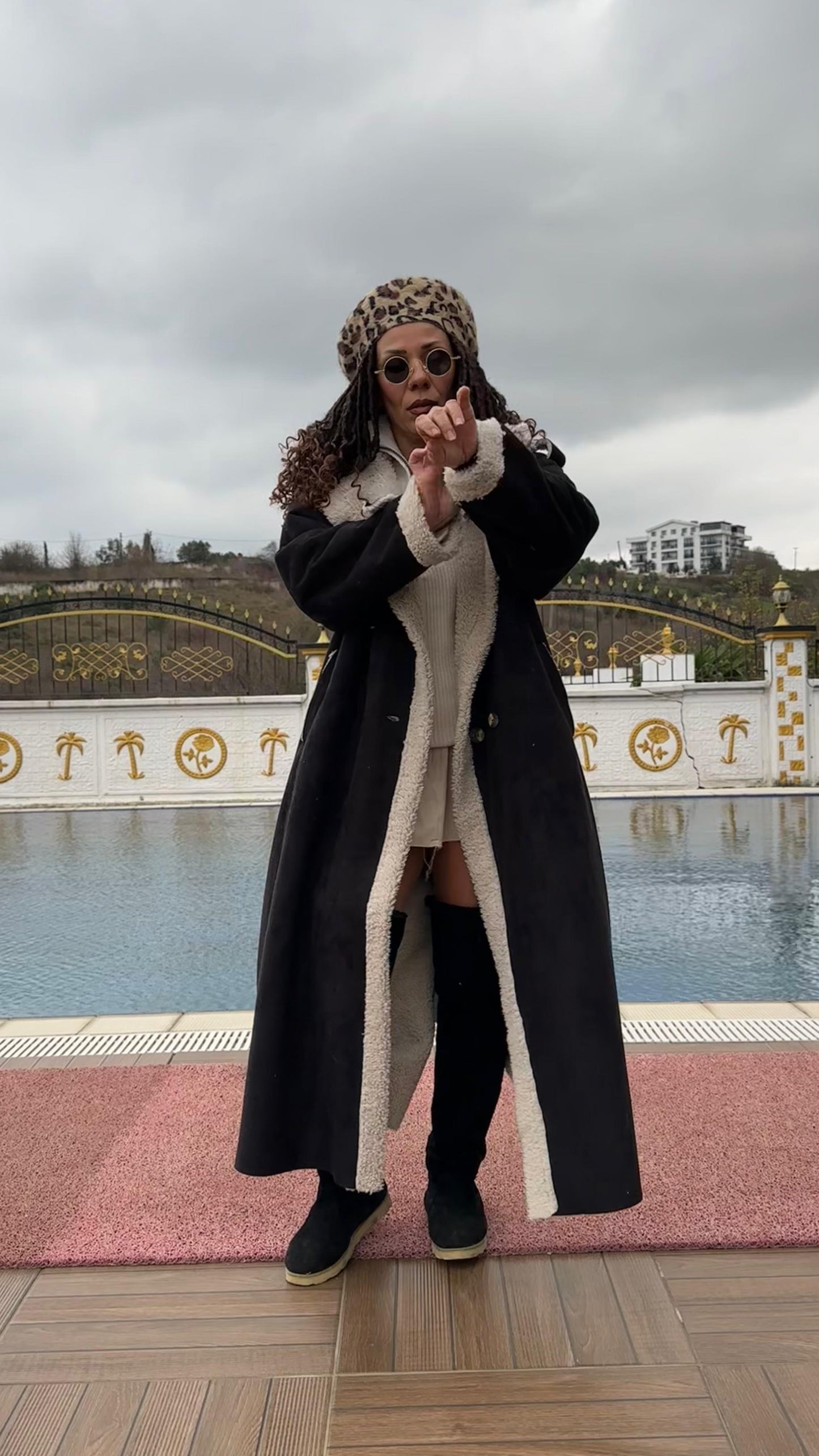 NuNu By Vintage Nubuk Siyah Teddy Uzun Kaban