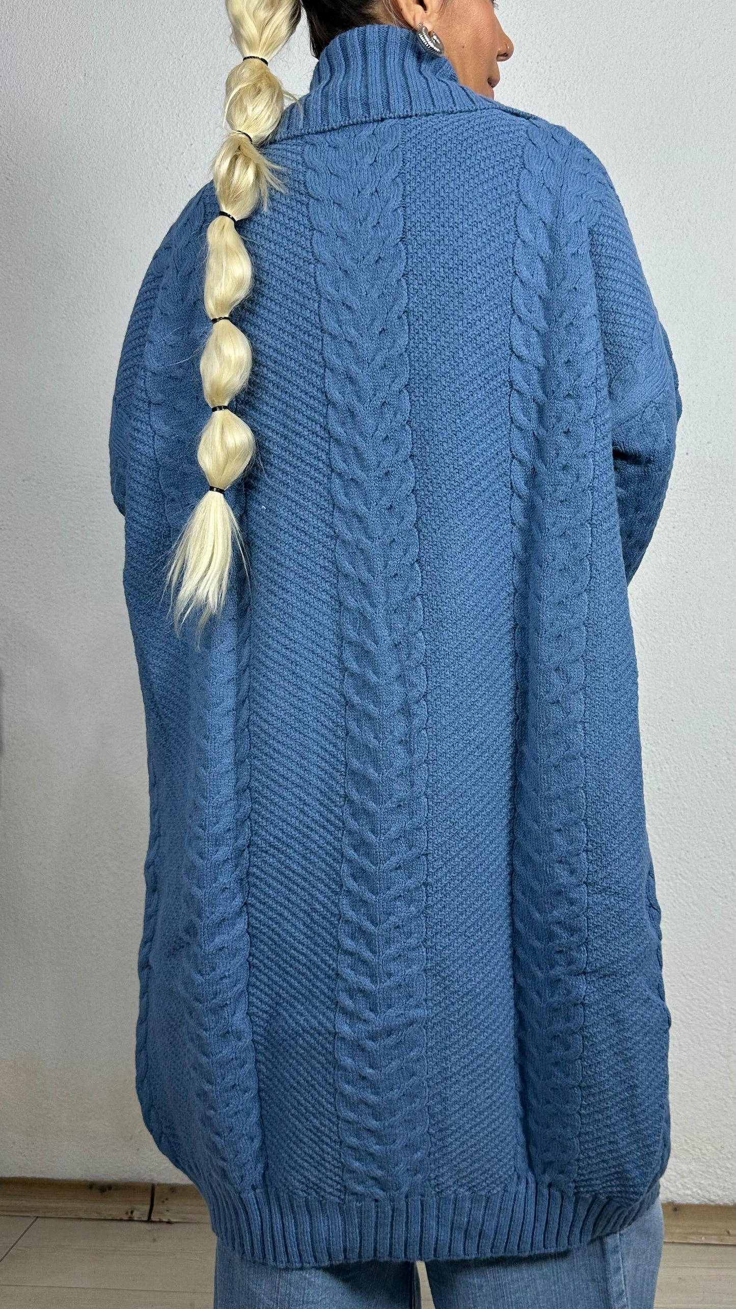 Nunu By Balıksırtı Desenli İndigo Oversize Hırka