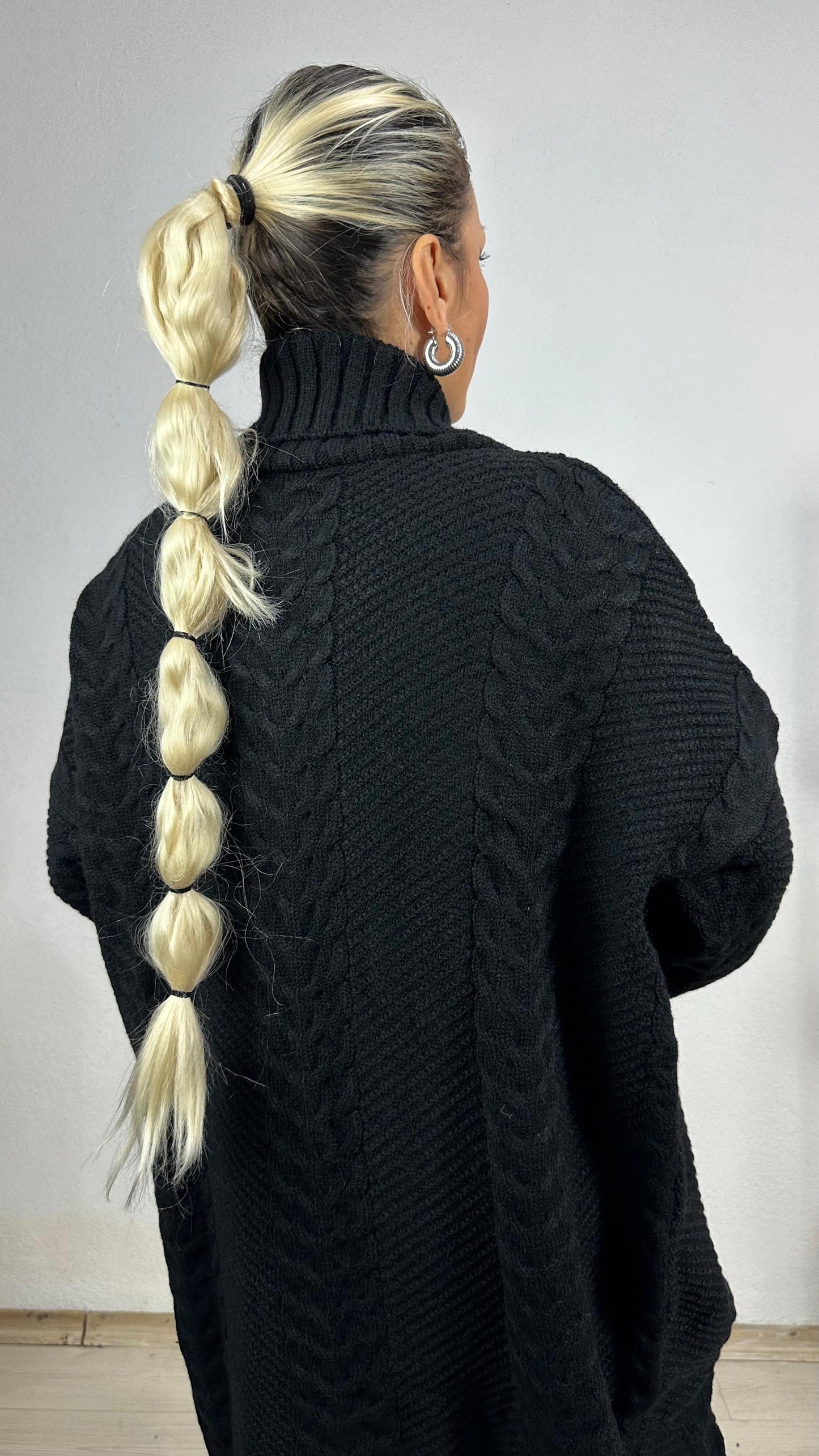 Nunu By Balıksırtı Desenli Siyah Oversize Hırka