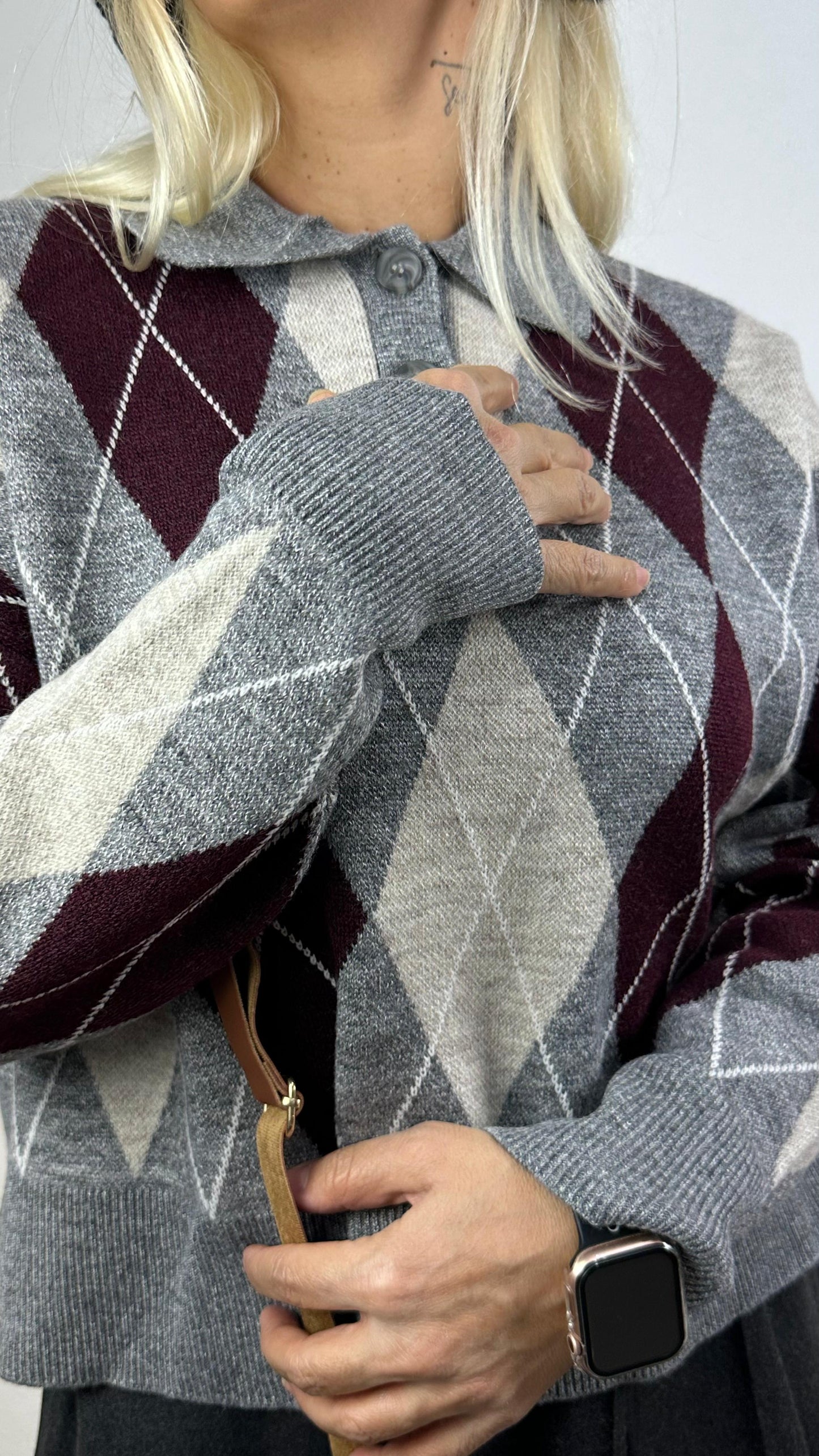 Nunu By Cozy Polo Yaka Gri Bordo Küçük Baklavalı Kolej Kazak