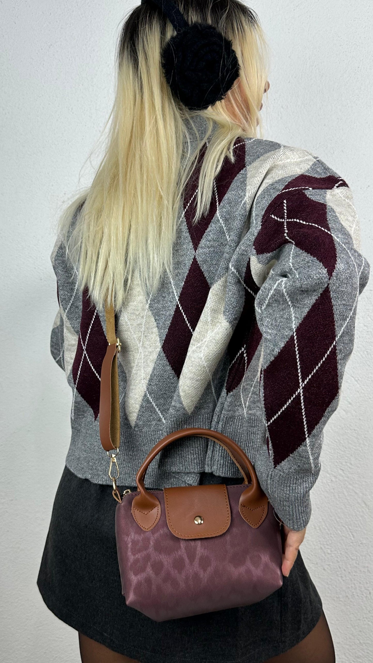 Nunu By Cozy Polo Yaka Gri Bordo Küçük Baklavalı Kolej Kazak