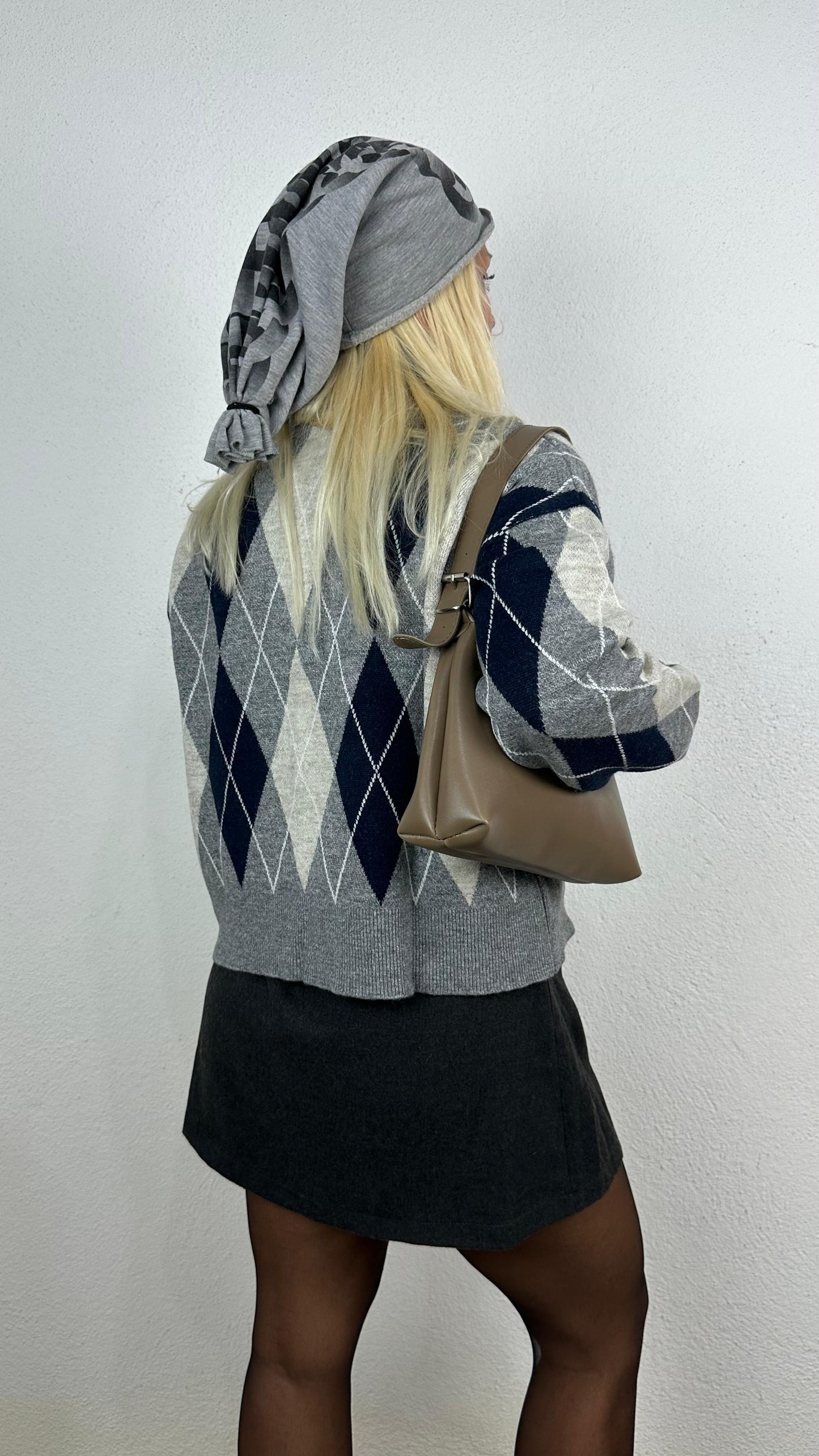 Nunu By Cozy Polo Yaka Gri Lacivert Küçük Baklavalı Kolej Kazak