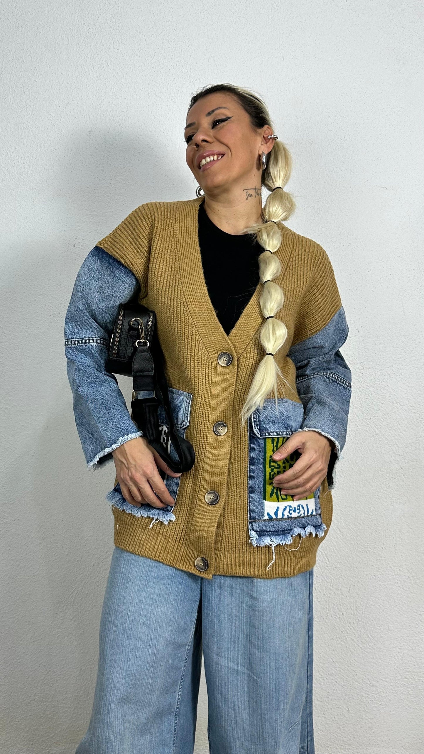 Nunu By Denim Detaylı Camel Oversize Hırka
