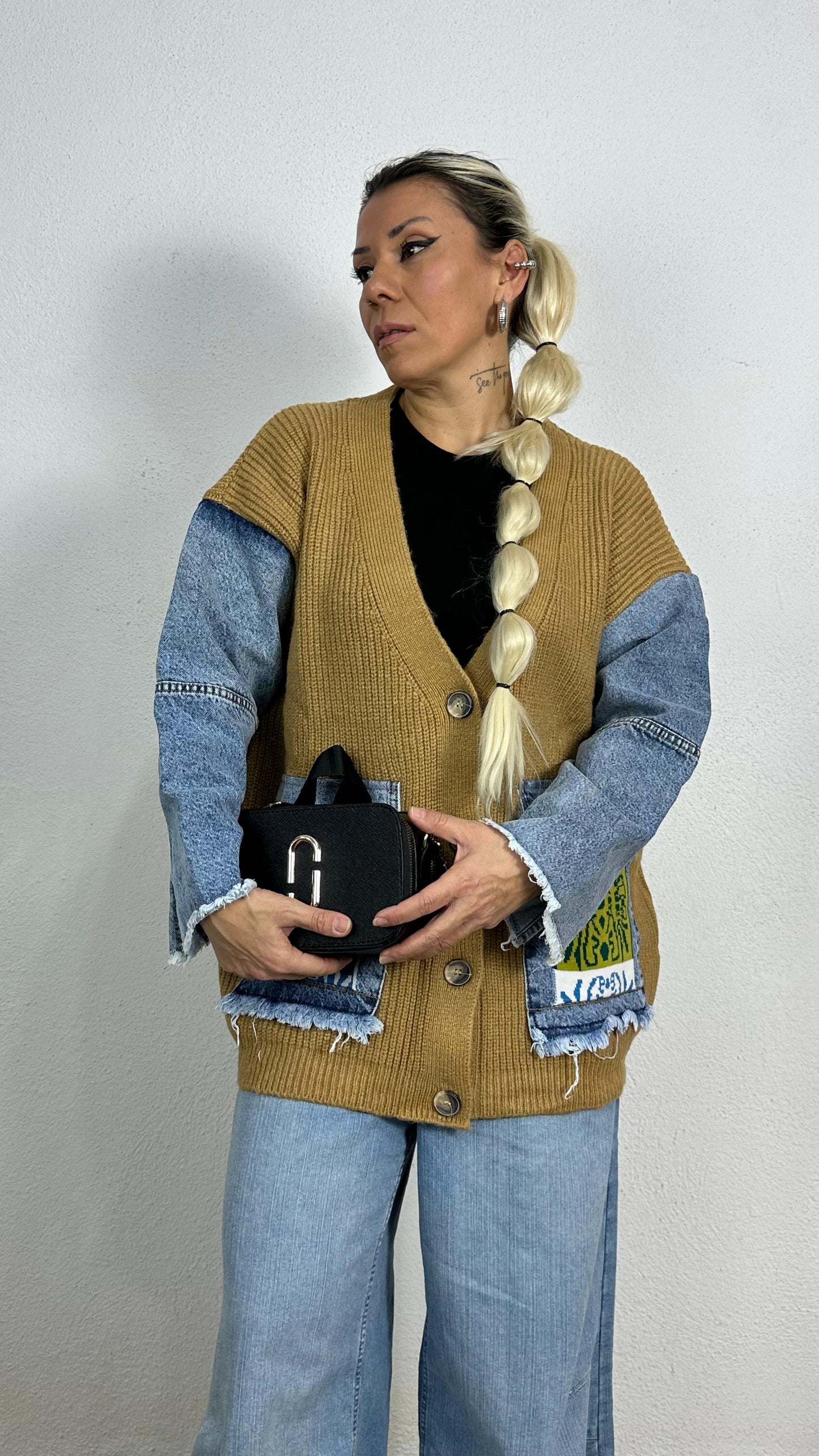 Nunu By Denim Detaylı Camel Oversize Hırka