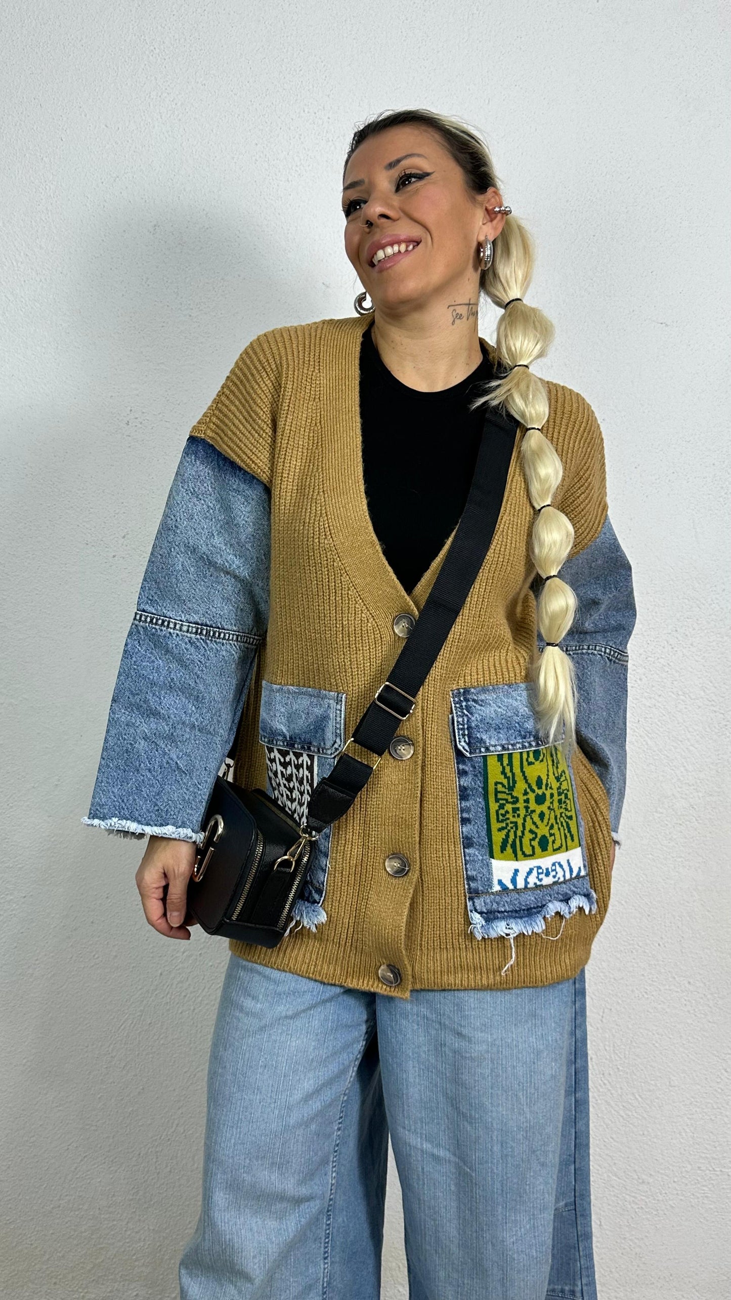 Nunu By Denim Detaylı Camel Oversize Hırka