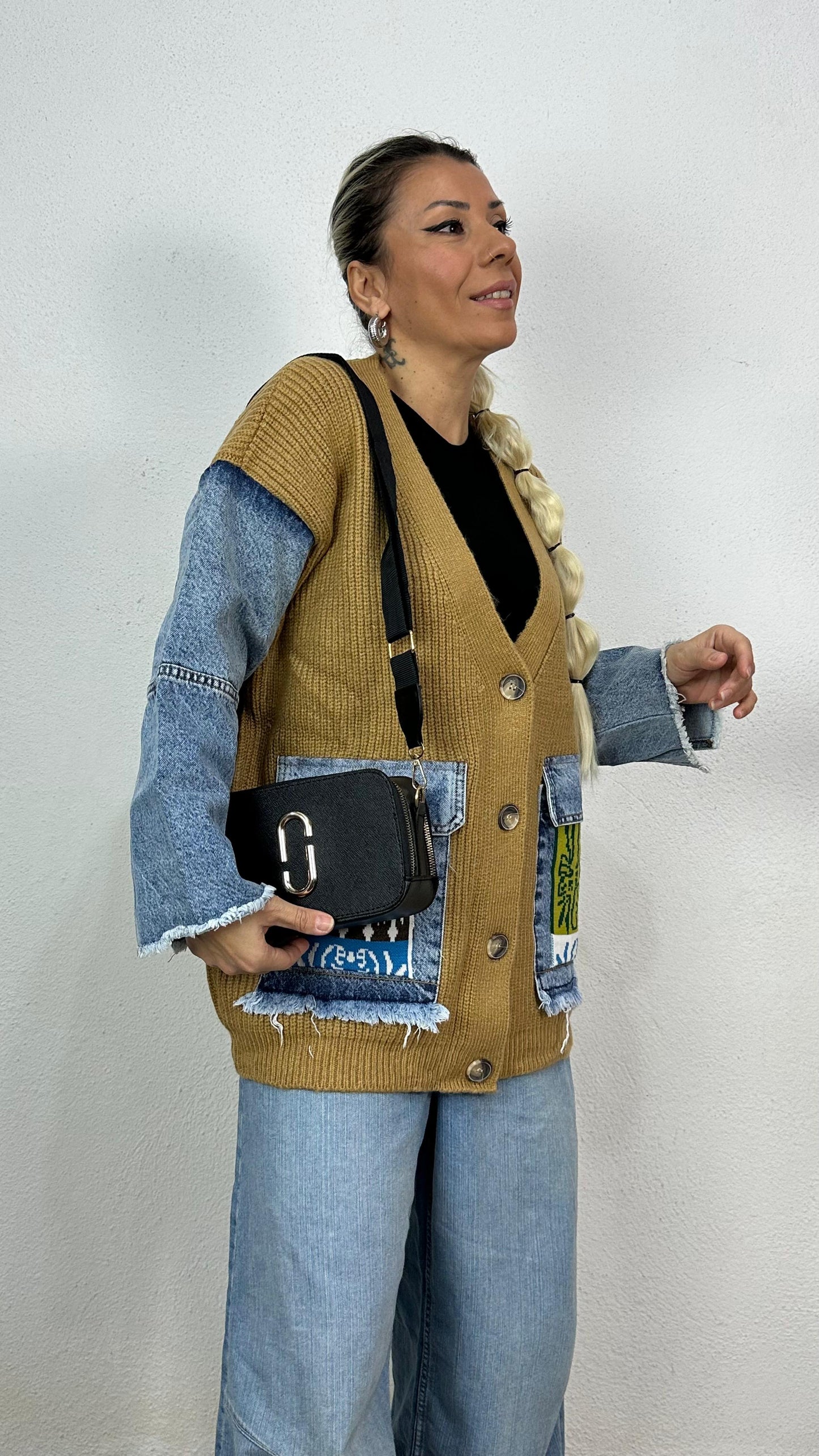 Nunu By Denim Detaylı Camel Oversize Hırka