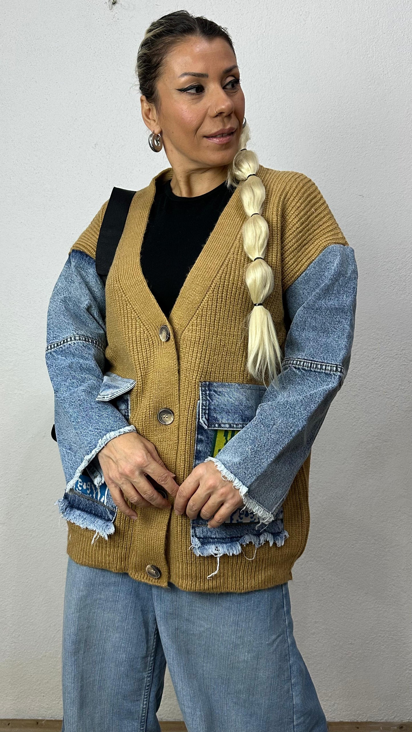 Nunu By Denim Detaylı Camel Oversize Hırka