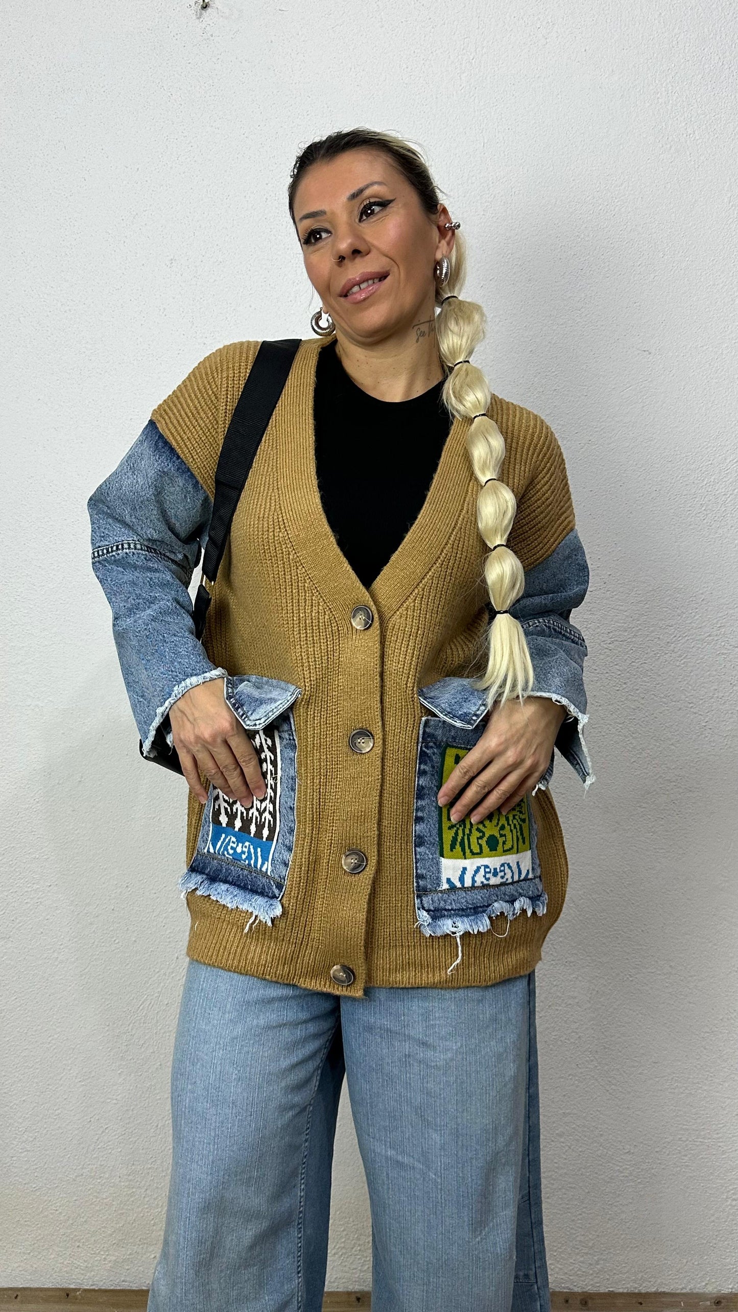 Nunu By Denim Detaylı Camel Oversize Hırka