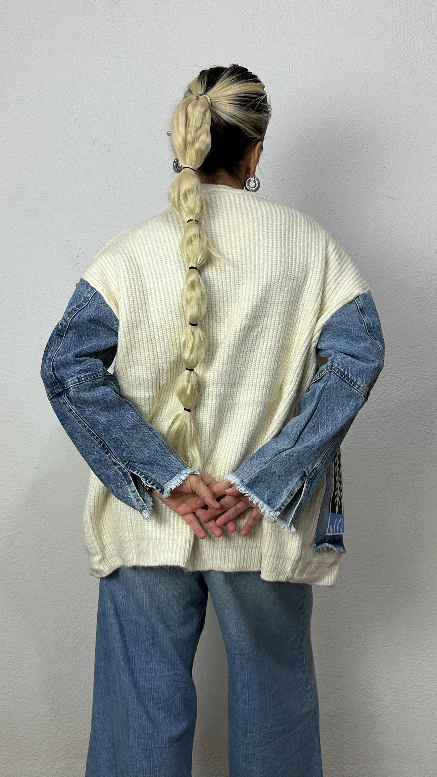 Nunu By Denim Detaylı Kemik Oversize Hırka
