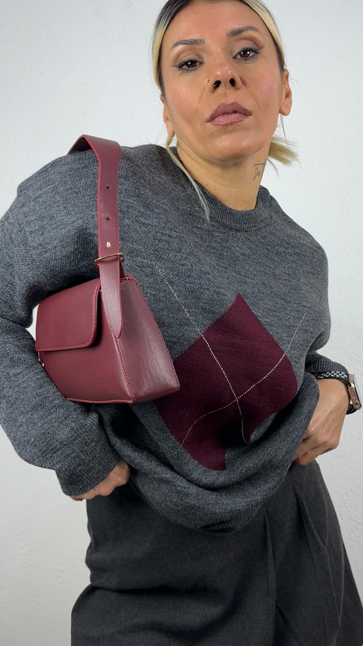 Nunu By Misty Grey Gri Bordo Baklava Desen Kazak