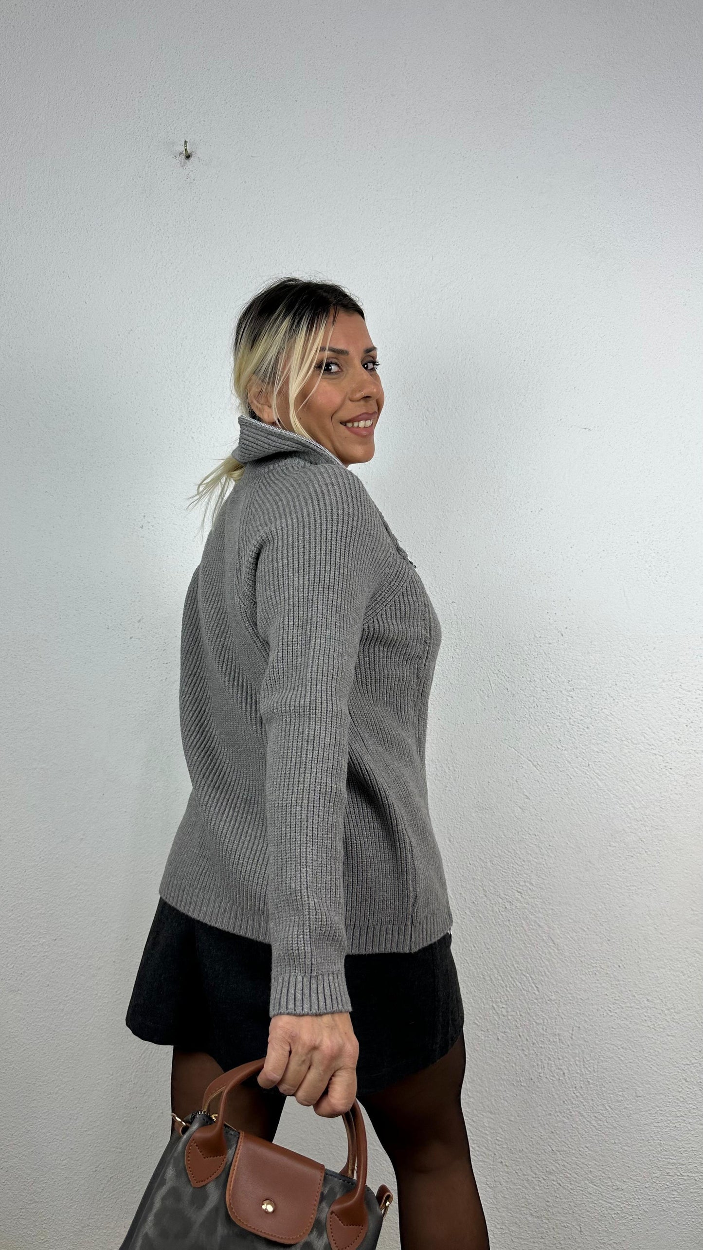 Nunu By Serenity Knit Gri Fermuarlı Kazak