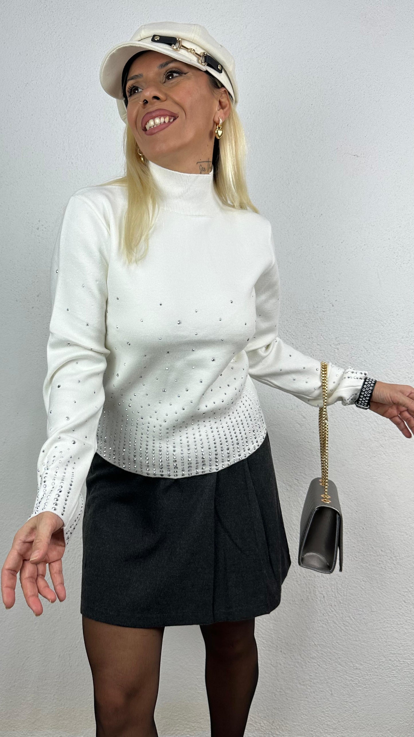 Nunu By Soft Breeze Ekru Taşlı Balıkçı Yaka Kazak