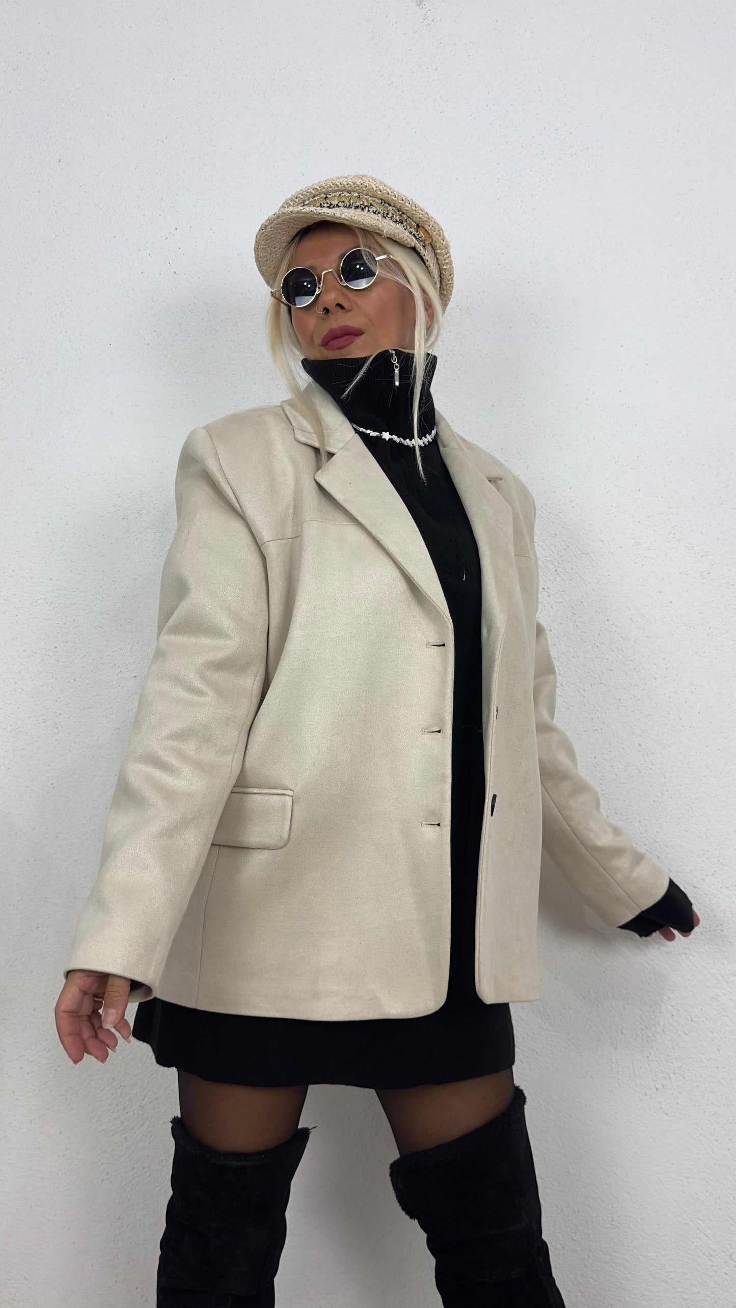 Oversize Bej Süet Ceket