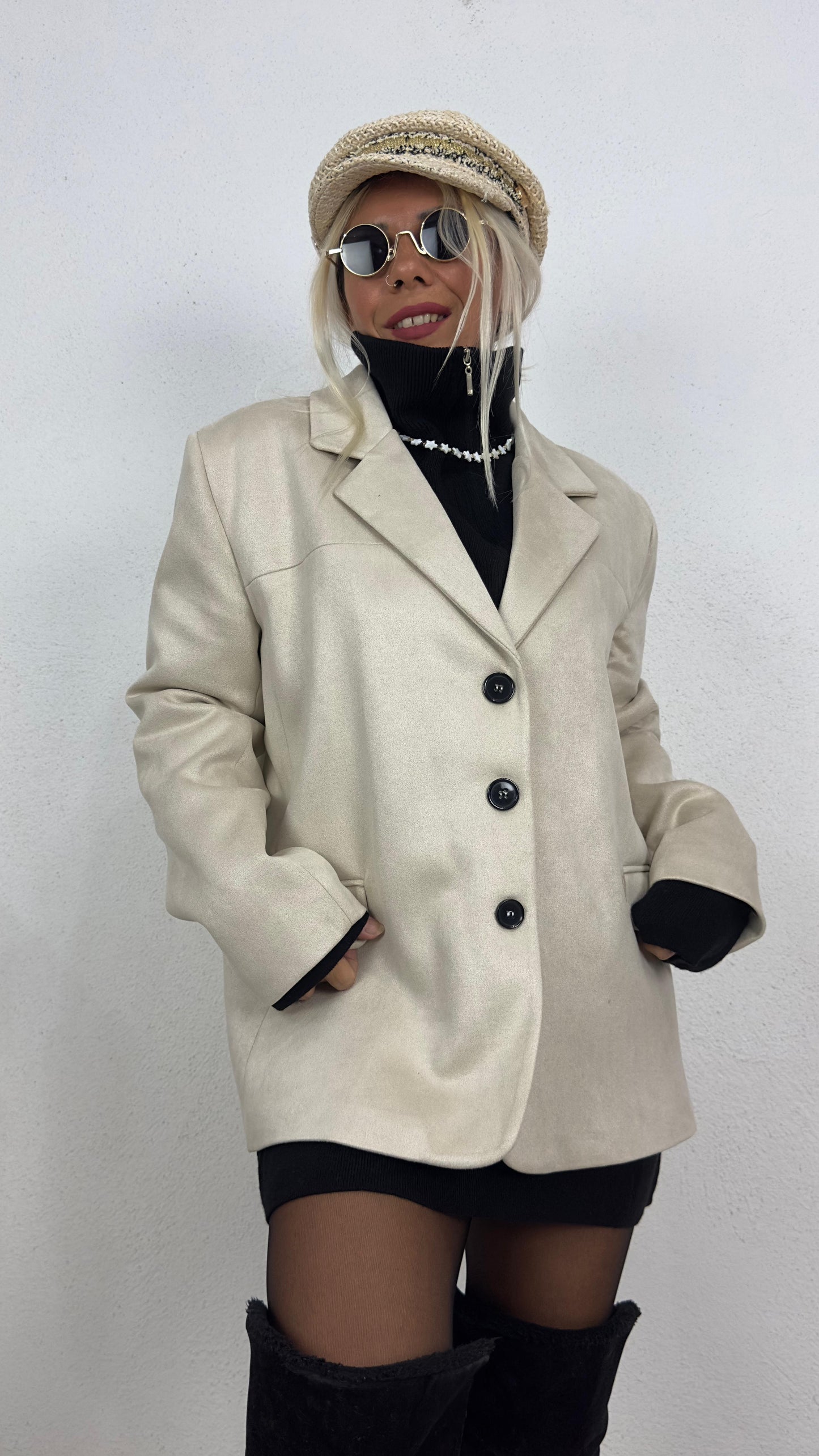 Oversize Bej Süet Ceket