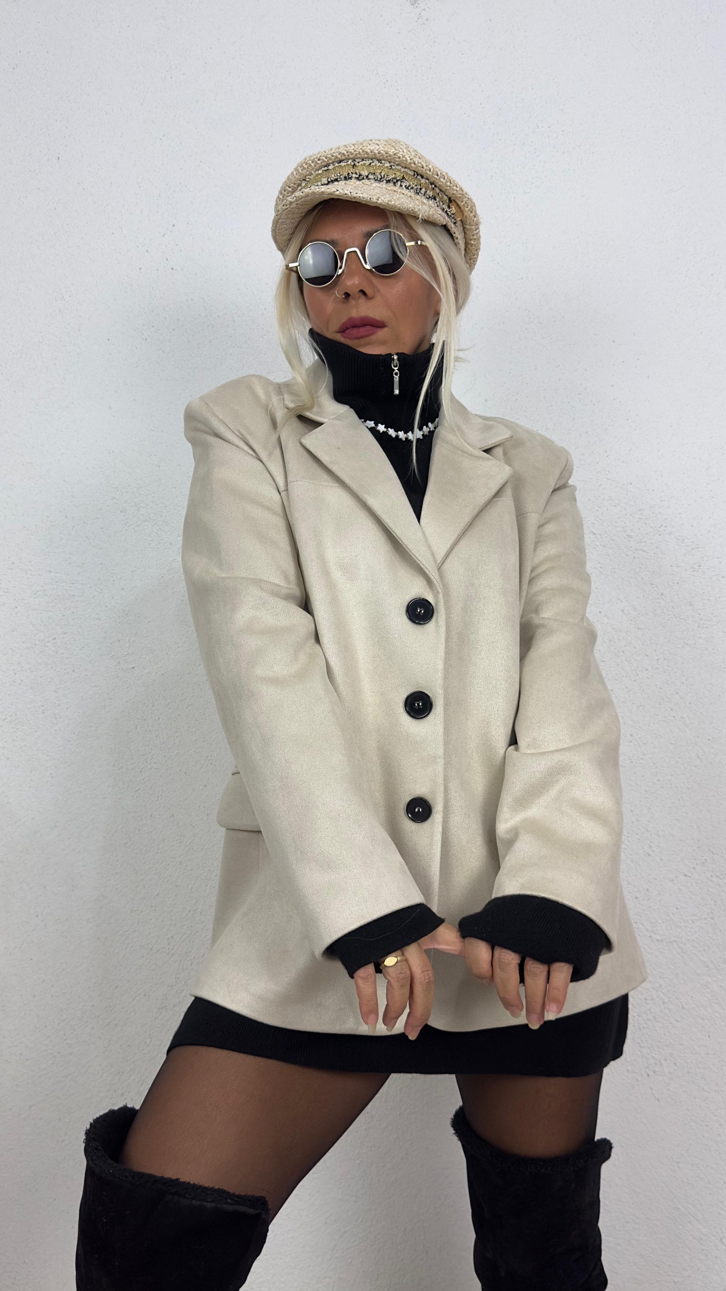 Oversize Bej Süet Ceket