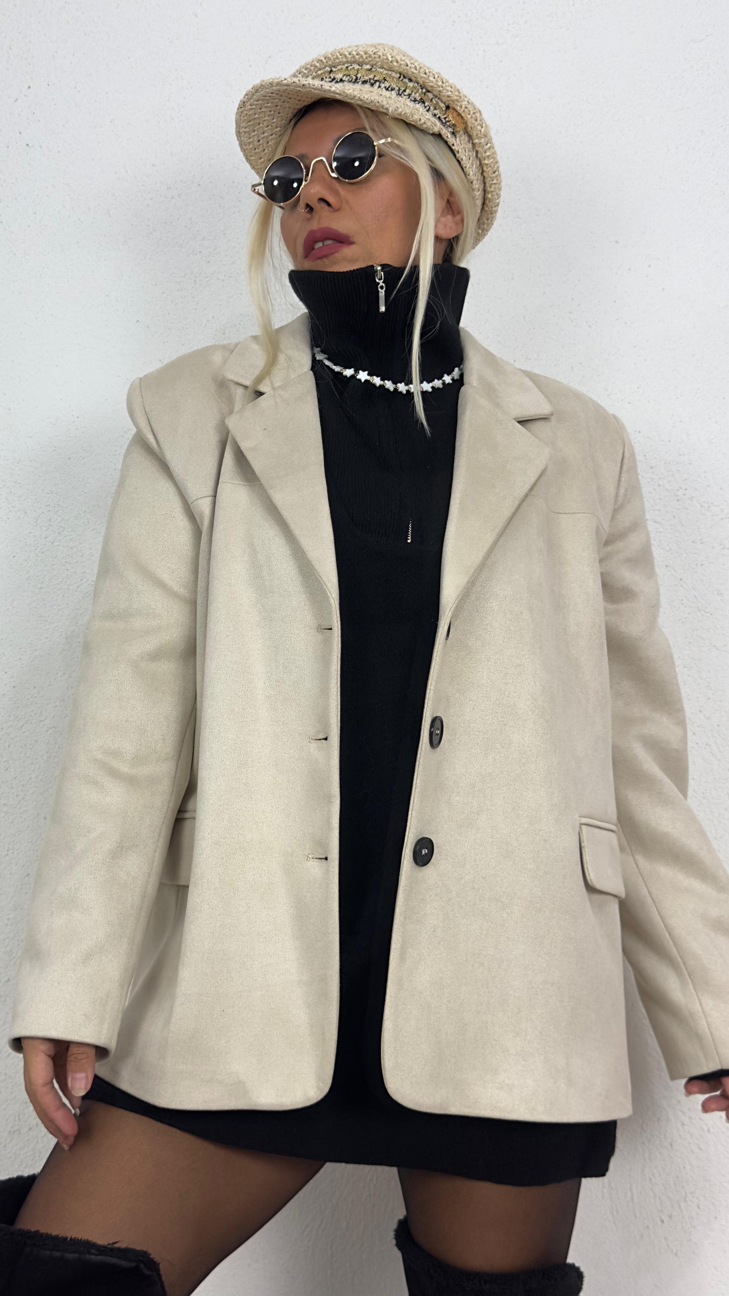 Oversize Bej Süet Ceket