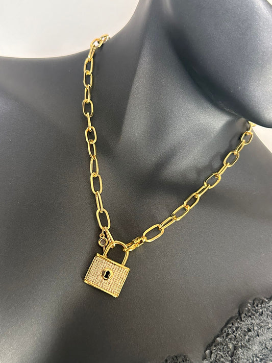 Pirinç Gold Kilit Anahtar Charm Kolye