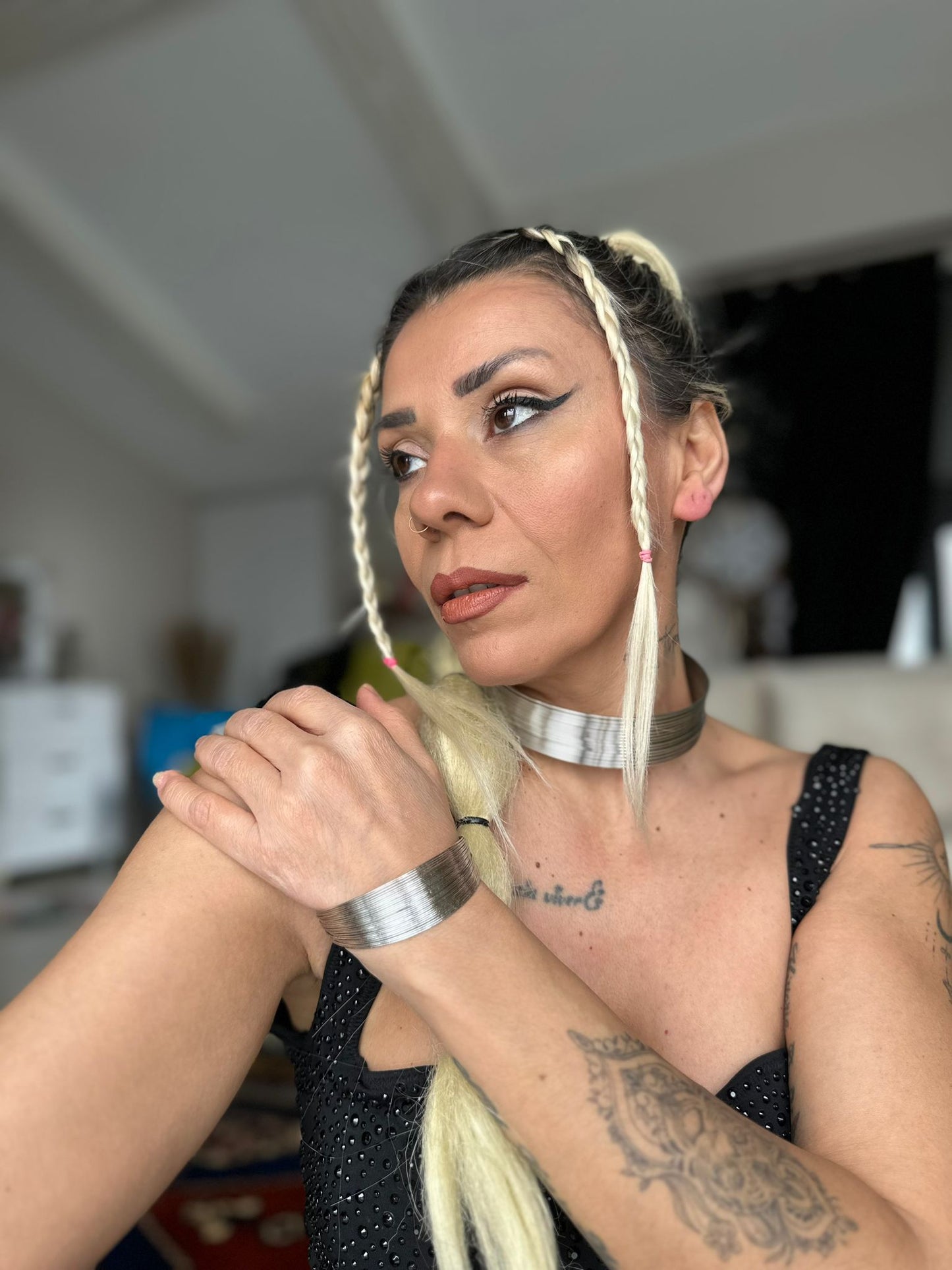 African Vintage Silver Choker Tel Tasma Kolye