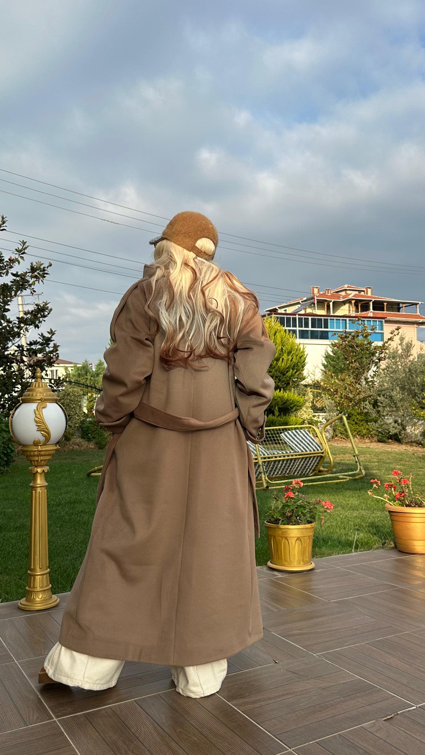 Bej Oversize Kaşe Kaban
