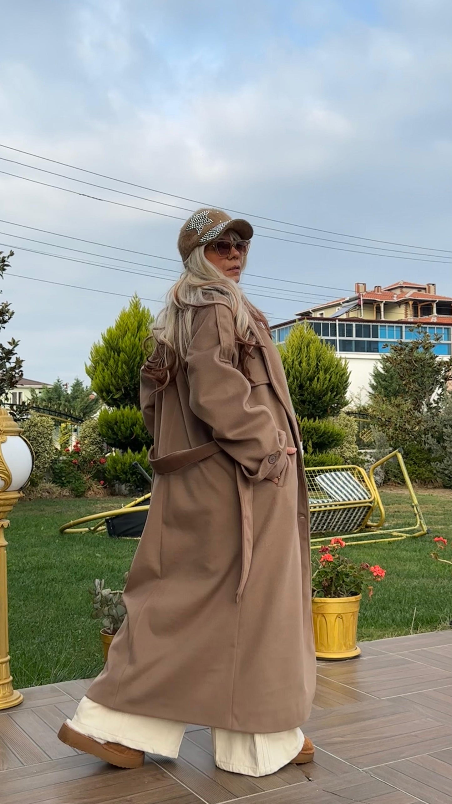 Bej Oversize Kaşe Kaban