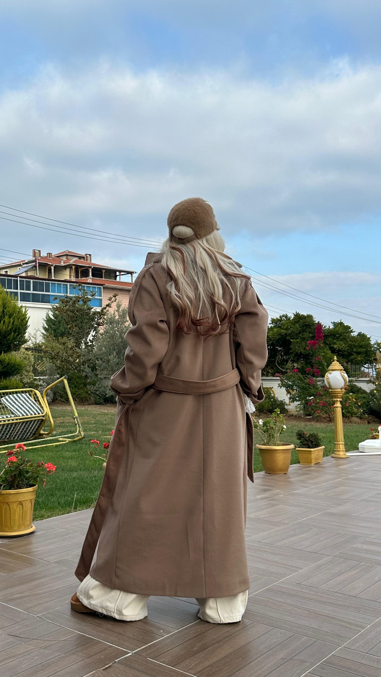 Bej Oversize Kaşe Kaban