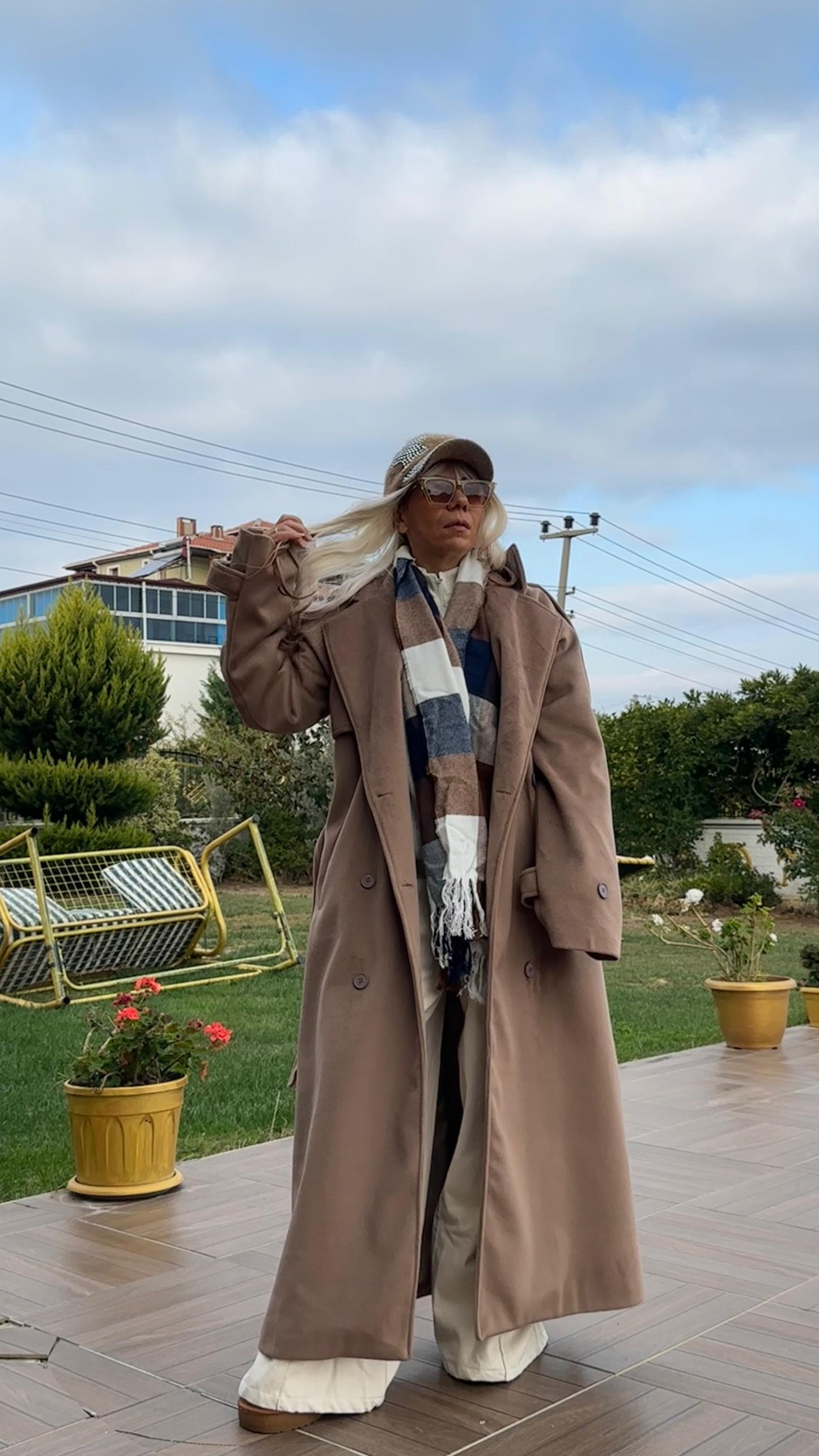 Bej Oversize Kaşe Kaban