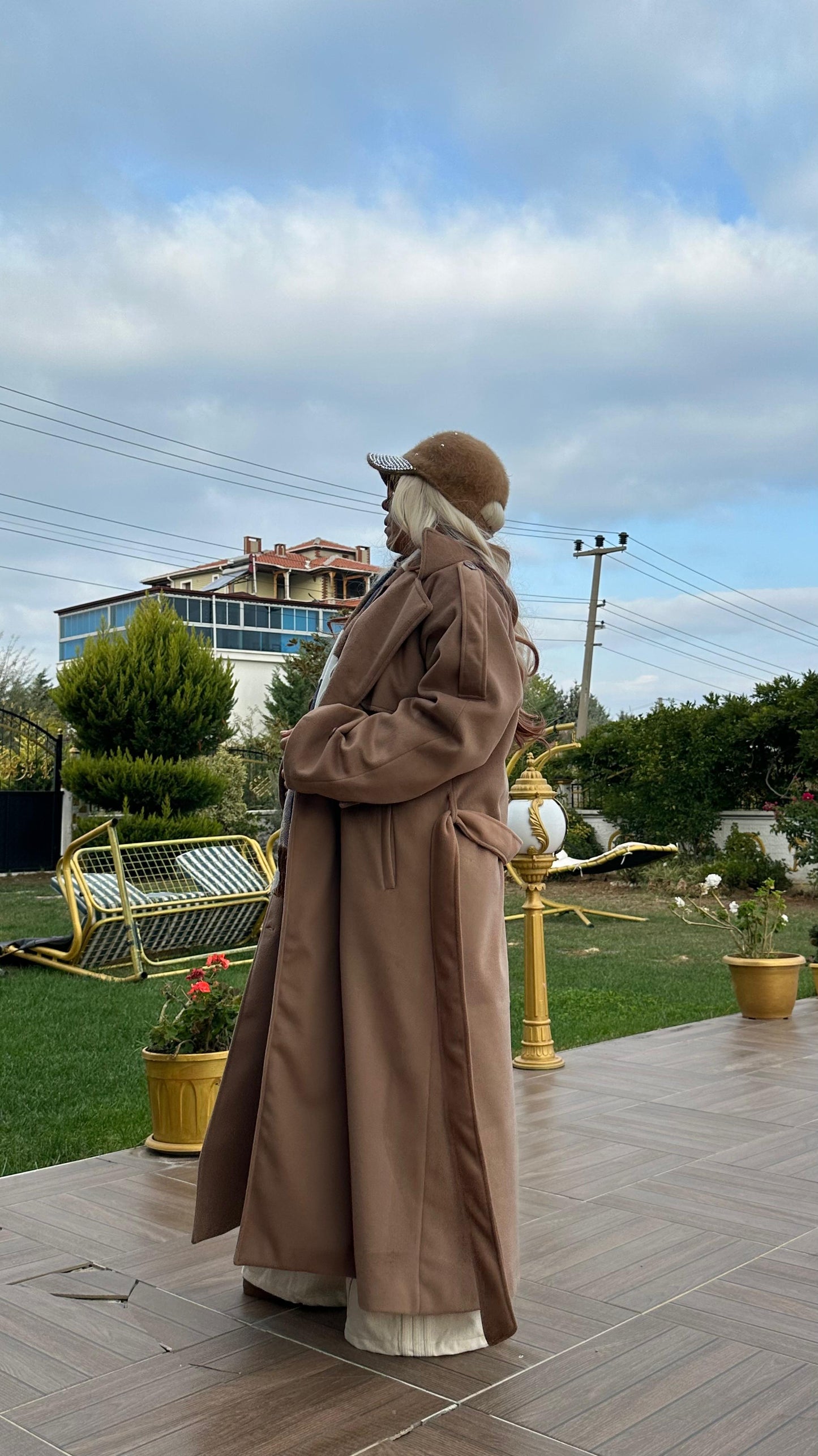 Bej Oversize Kaşe Kaban