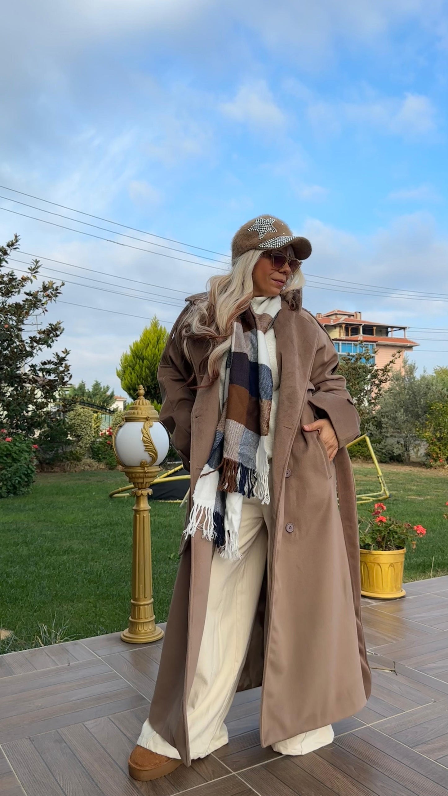 Bej Oversize Kaşe Kaban