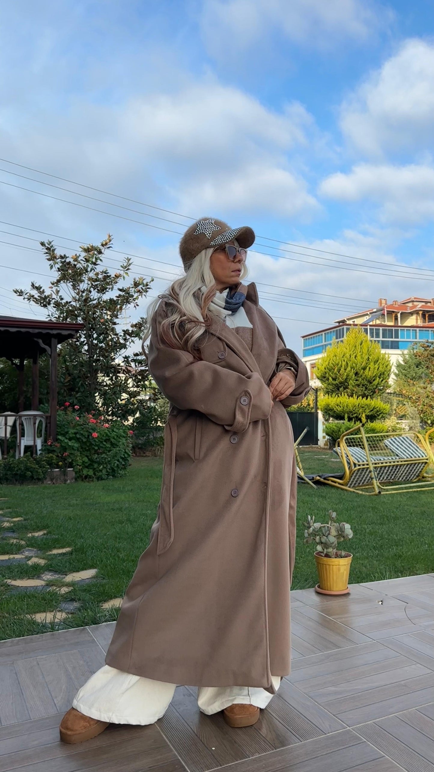 Bej Oversize Kaşe Kaban