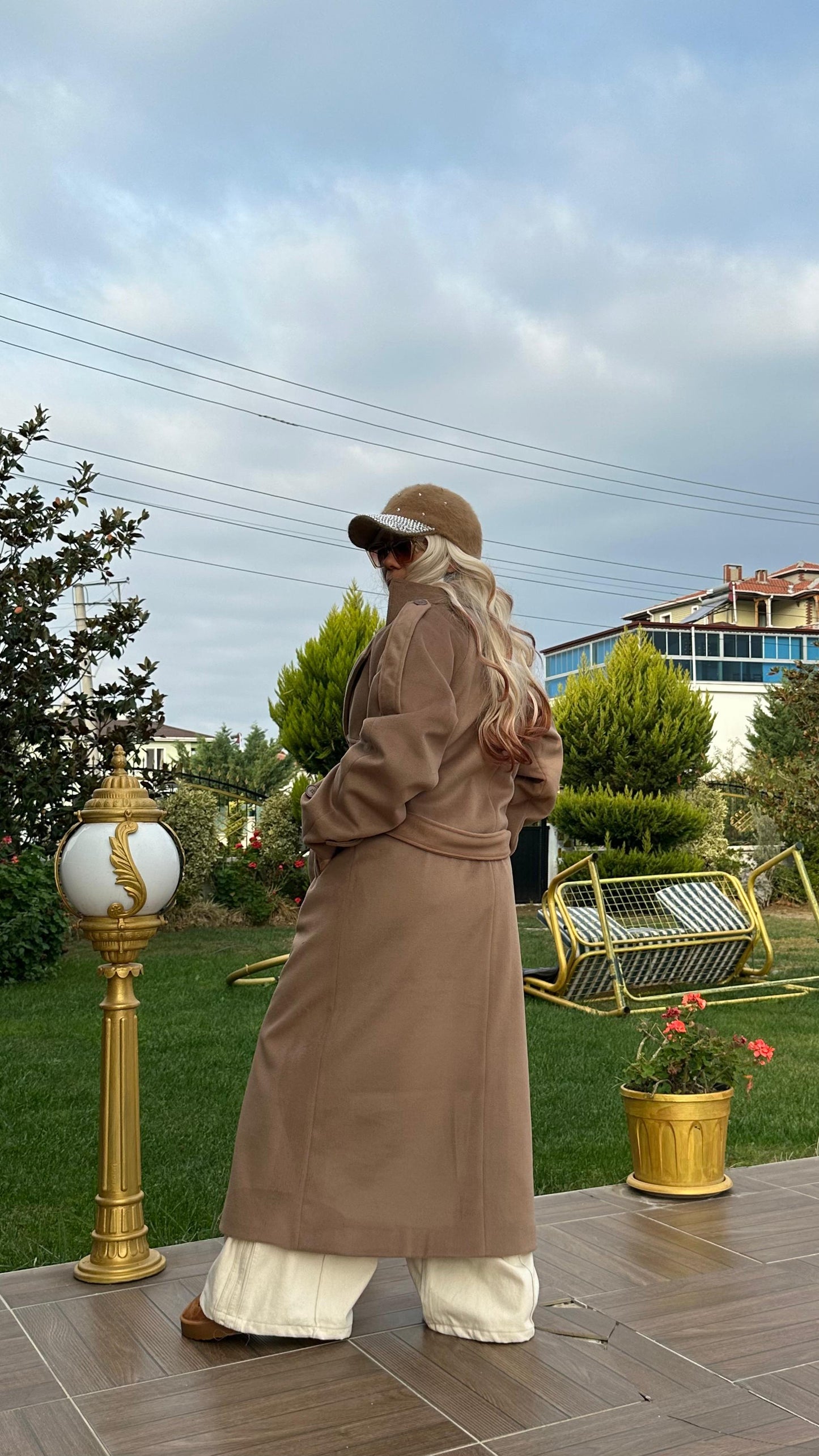 Bej Oversize Kaşe Kaban