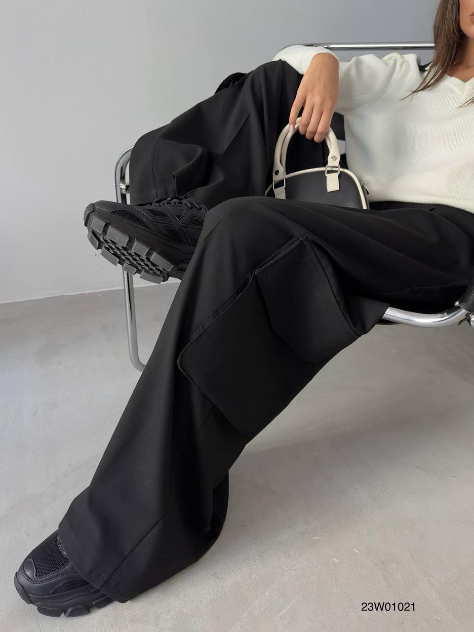 Black Bell Siyah Oversize Kargo Cep Kumaş Pantolon