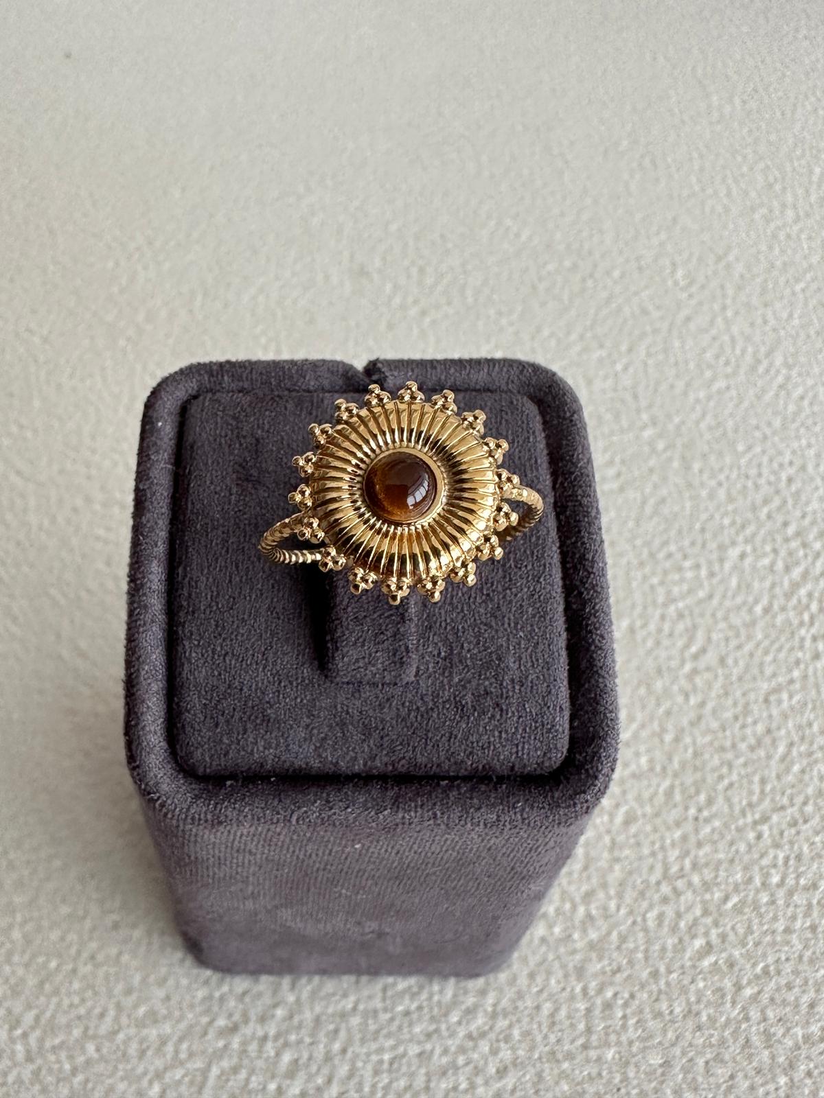 Bohem Yuvarlak Kaplangözü Model Çelik Gold Yüzük