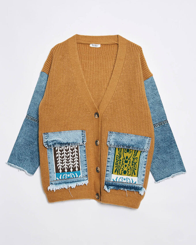 Nunu By Denim Detaylı Camel Oversize Hırka