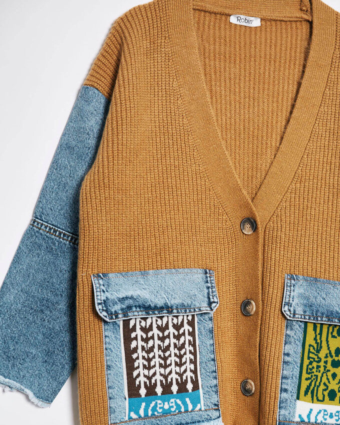 Nunu By Denim Detaylı Camel Oversize Hırka