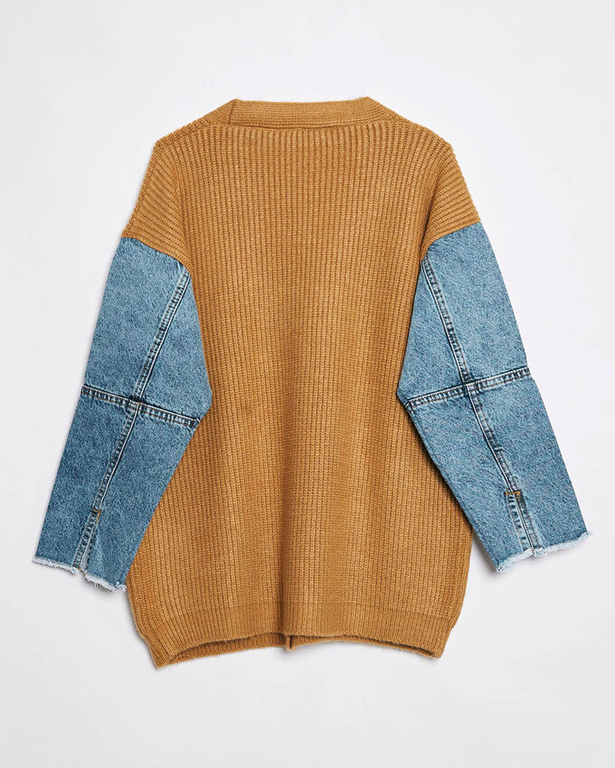 Nunu By Denim Detaylı Camel Oversize Hırka
