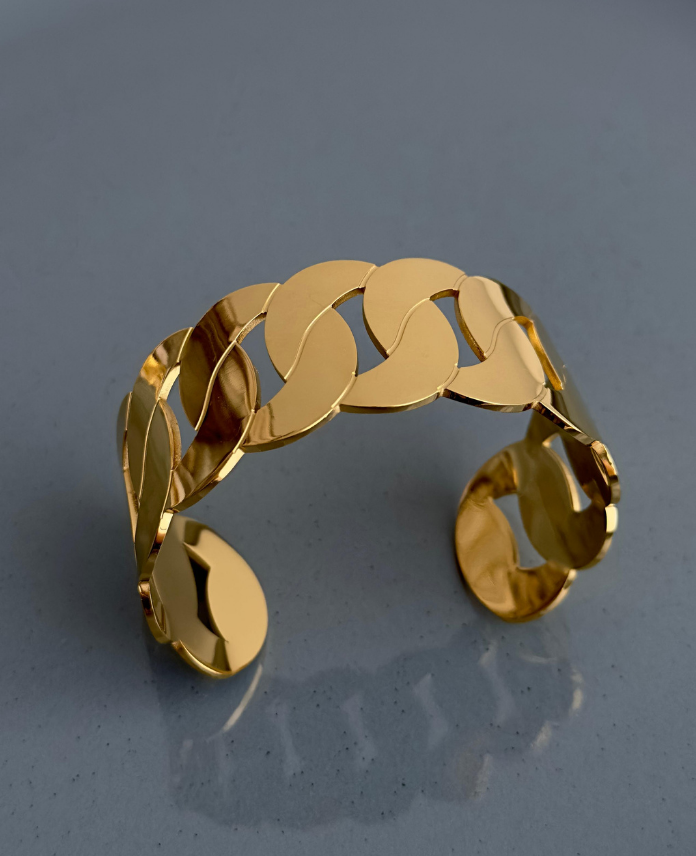 Çelik Gold Açık Kalın İç İçe Zincir Bohem Kelepçe