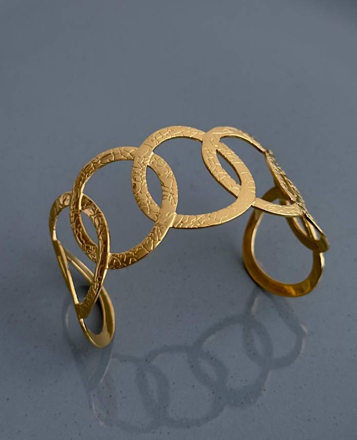 Çelik Gold Açık Kalın Zincir Bohem Desenli Kelepçe