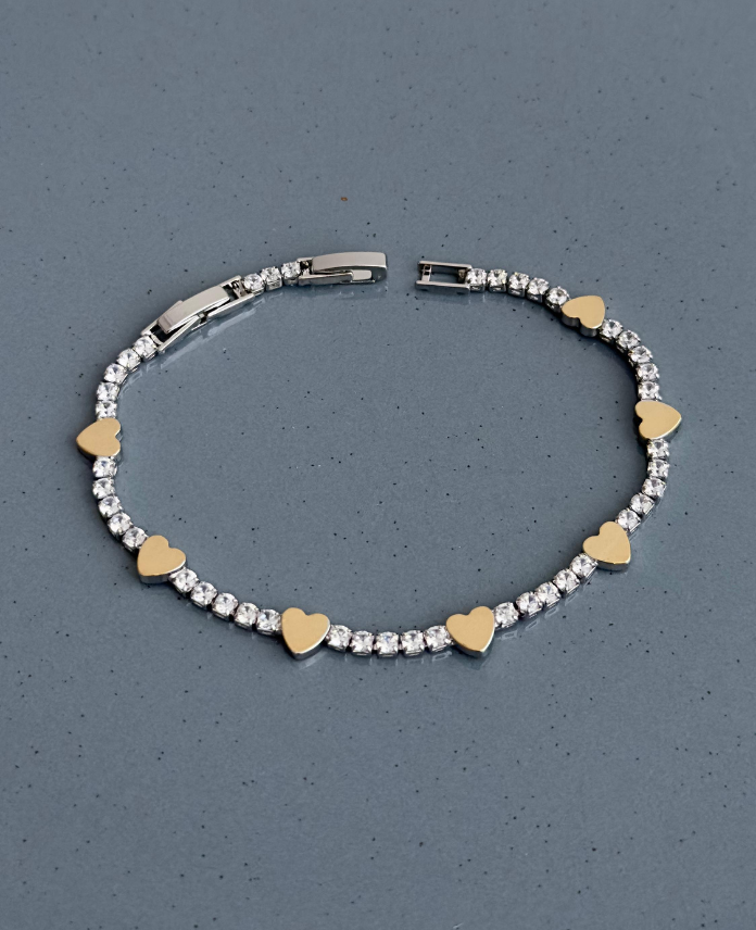 Çelik Gold Silver Suyolu Kalp Bileklik