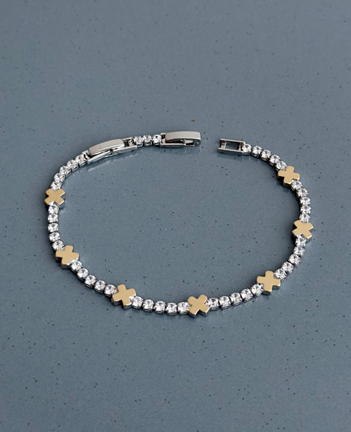 Çelik Gold Silver Suyolu XOX Bileklik