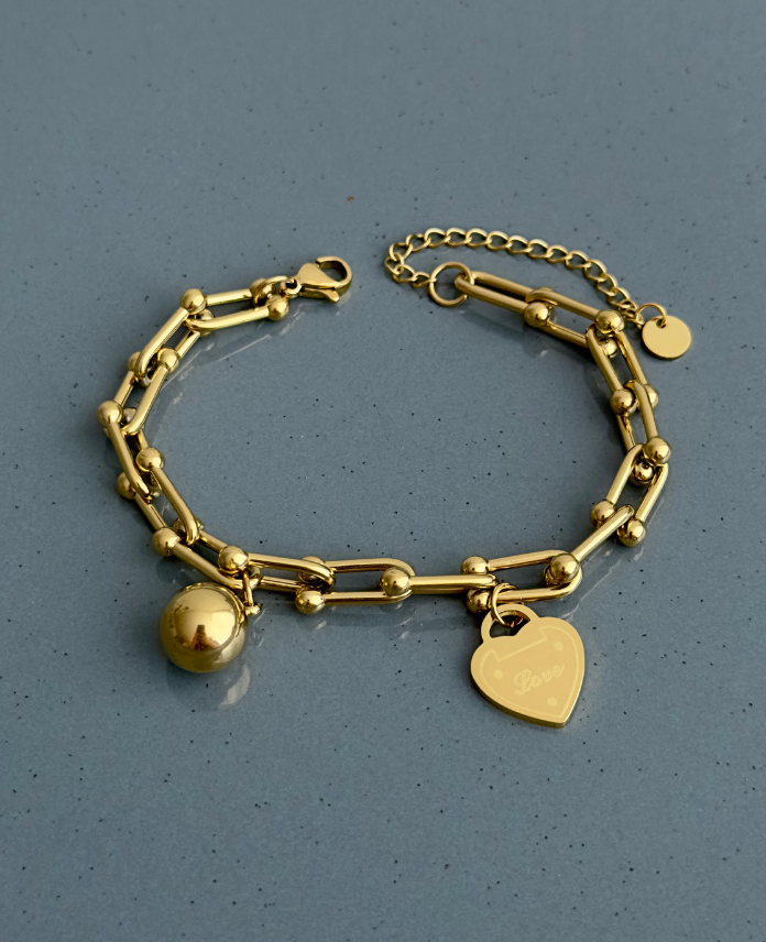 Çelik Gold TFFNY Kalp Topçuk Bileklik